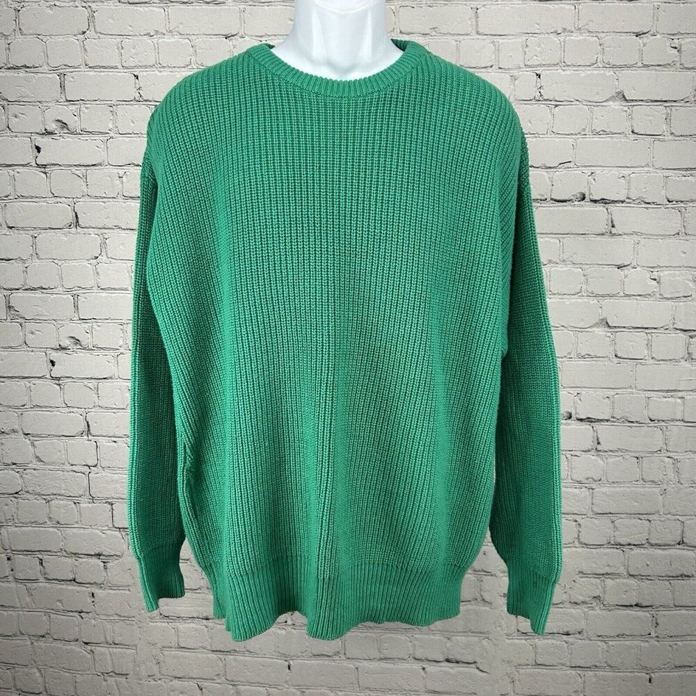 Christopher Hayes Green 100% Cotton Long Sleeve Crewneck Knit Sweater US Size XL